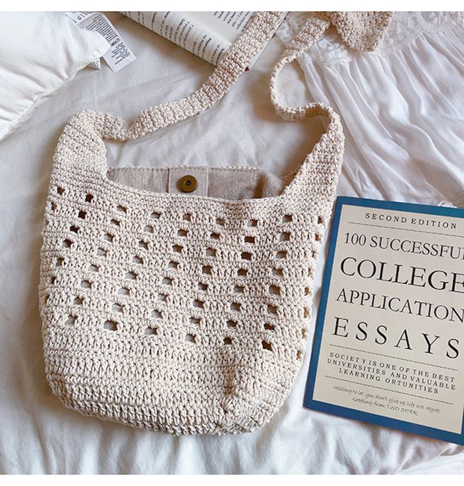 Openwork Cotton Crochet Bucket Shoulder Bag