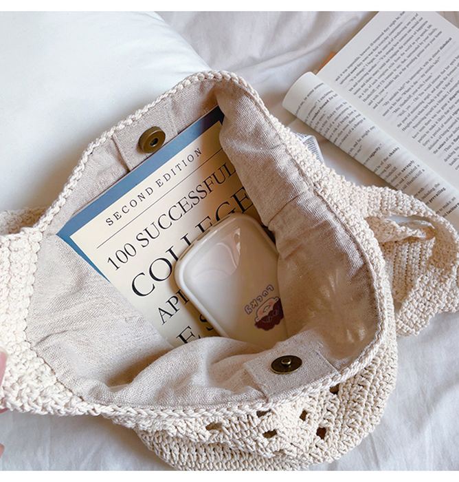 Openwork Cotton Crochet Bucket Shoulder Bag