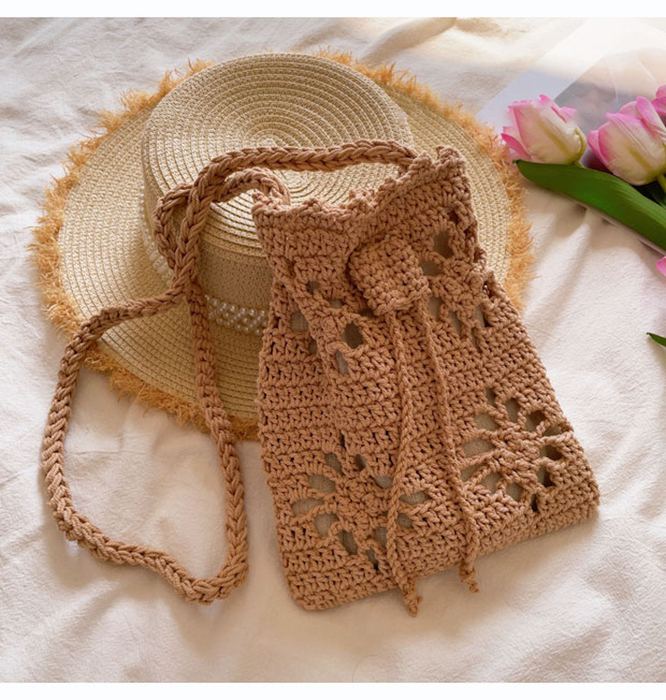 Floral Openwork Crochet Crossbody Bag with Front Ties