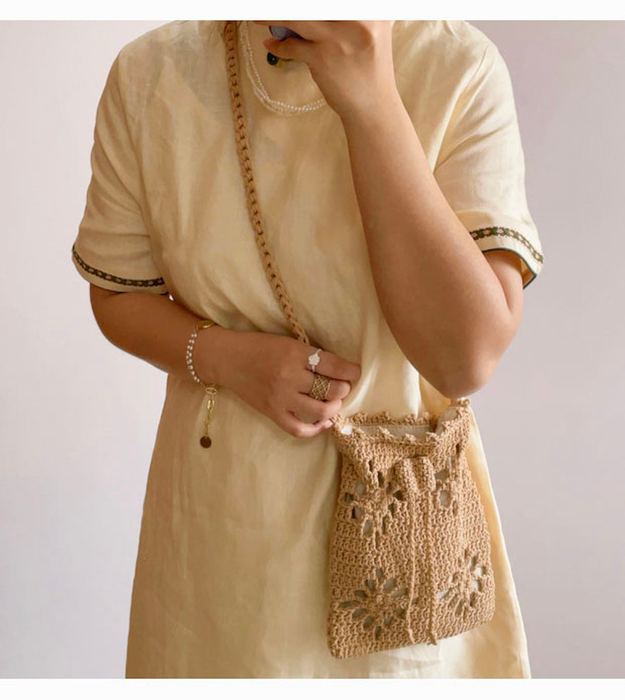 Floral Openwork Crochet Crossbody Bag with Front Ties