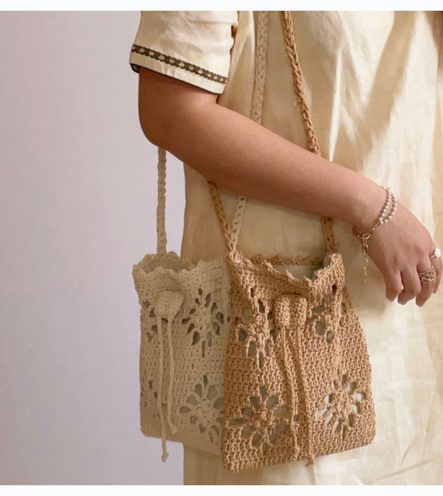Floral Openwork Crochet Crossbody Bag with Front Ties