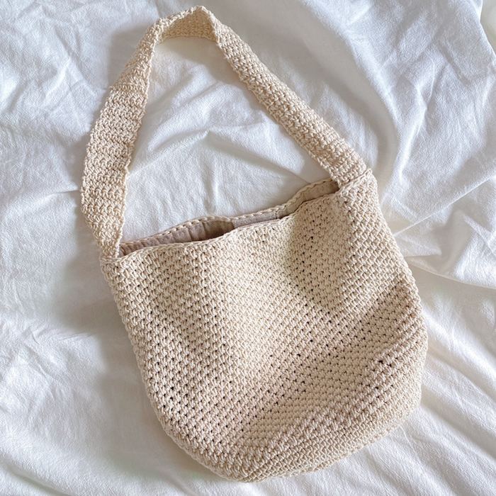 Minimal Cotton Bucket Shoulder Bag with Wide Strap