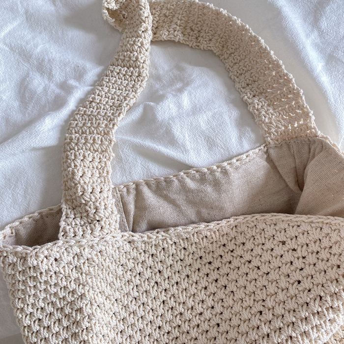 Minimal Cotton Bucket Shoulder Bag with Wide Strap