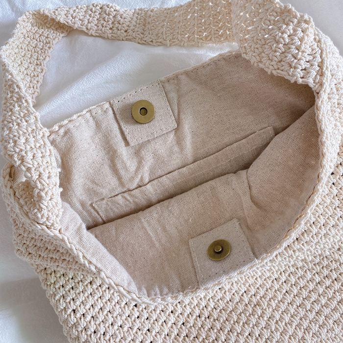 Minimal Cotton Bucket Shoulder Bag with Wide Strap