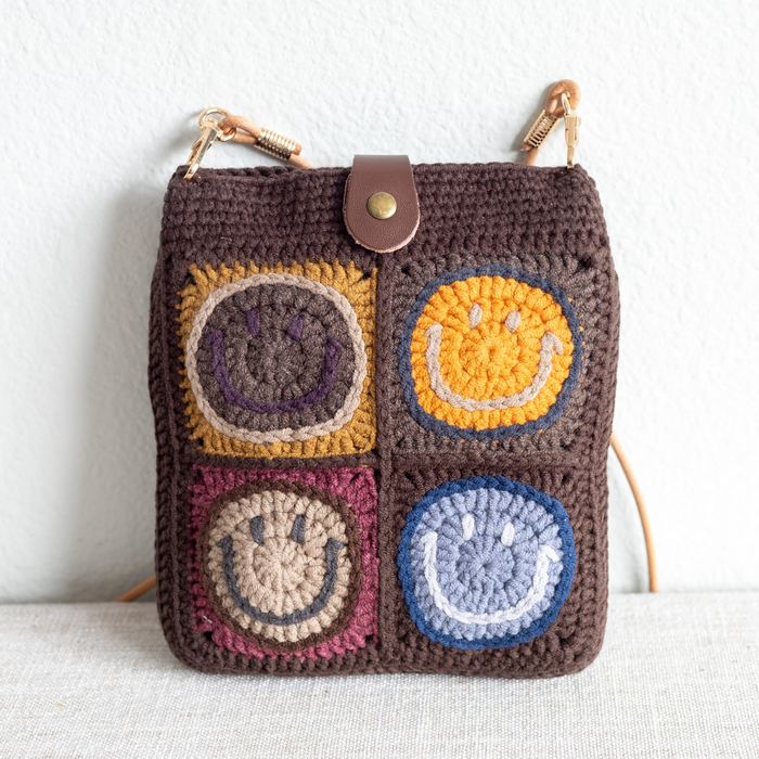 Smiley Patchwork Crochet Crossbody Bag