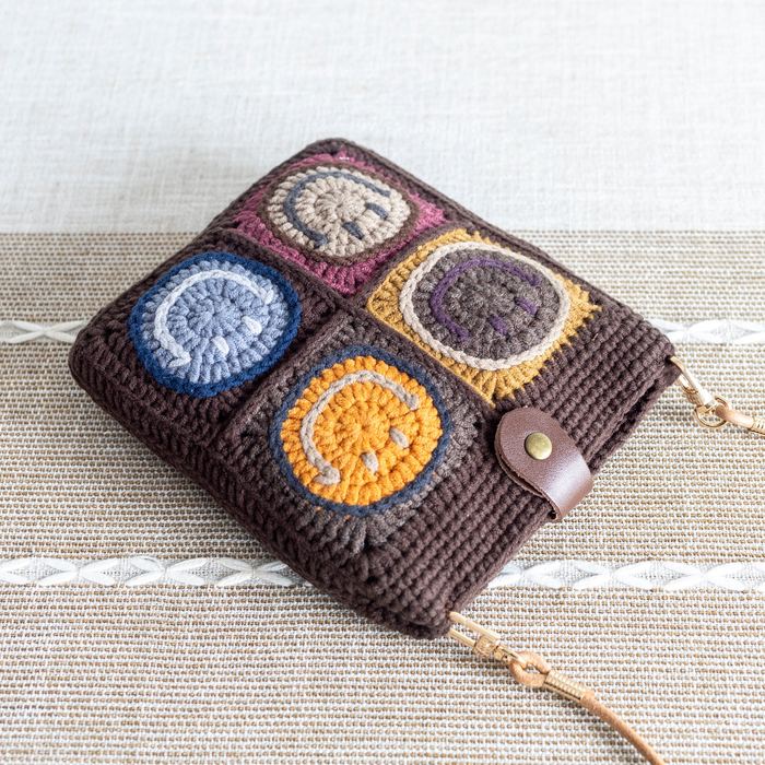 Smiley Patchwork Crochet Crossbody Bag