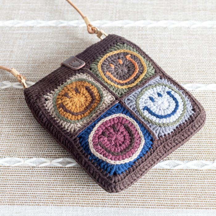 Smiley Patchwork Crochet Crossbody Bag