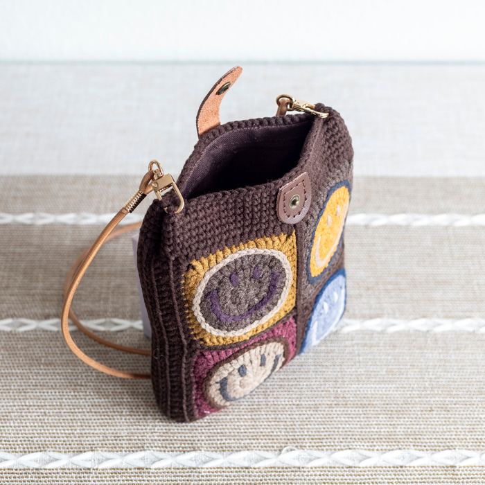 Smiley Patchwork Crochet Crossbody Bag