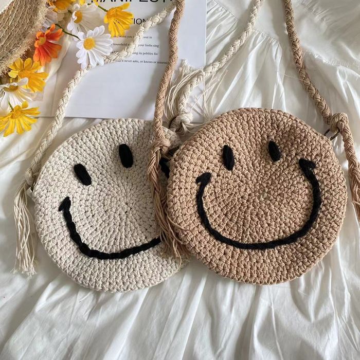 Round Smiley Crochet Crossbody Bag
