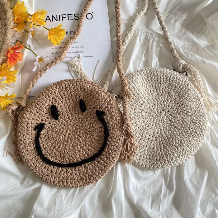 Round Smiley Crochet Crossbody Bag