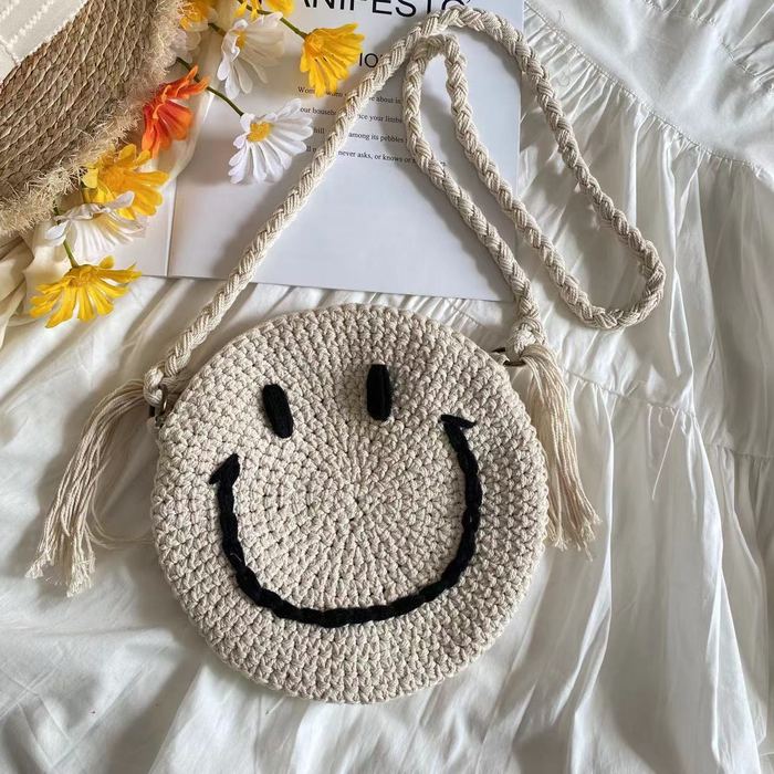 Round Smiley Crochet Crossbody Bag