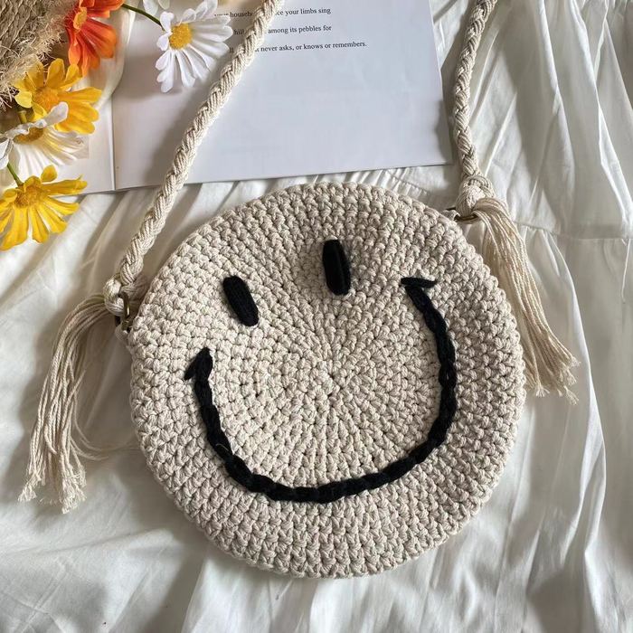 Round Smiley Crochet Crossbody Bag