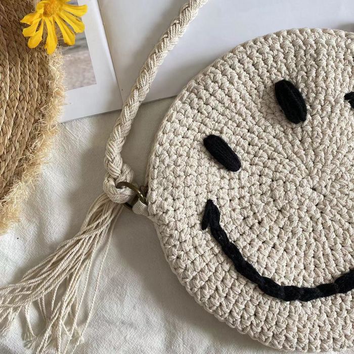 Round Smiley Crochet Crossbody Bag