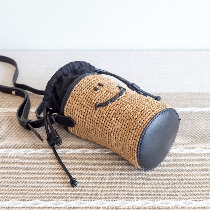 Smiley Face Straw Bucket Crossbody Bag