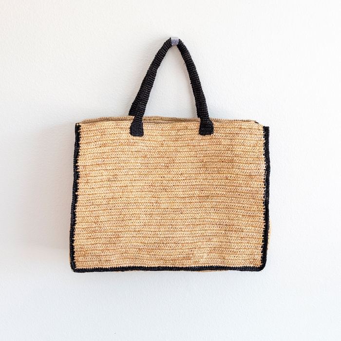 Extra-Large Rectangular Raffia Tote with Black Trim