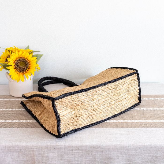Extra-Large Rectangular Raffia Tote with Black Trim
