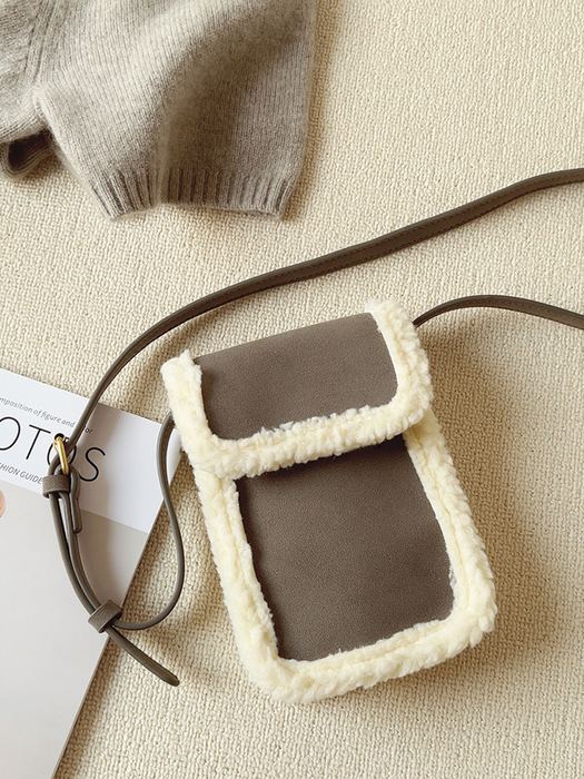 Small Faux-Fur-Trim Flap Crossbody Bag