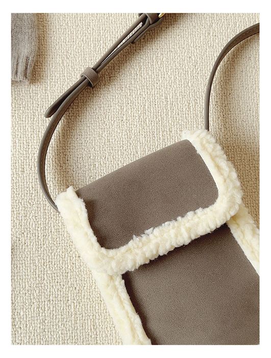 Small Faux-Fur-Trim Flap Crossbody Bag