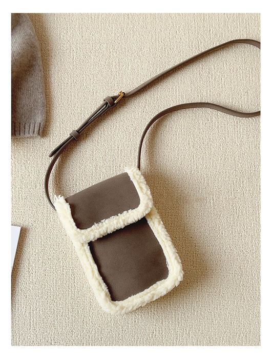Small Faux-Fur-Trim Flap Crossbody Bag