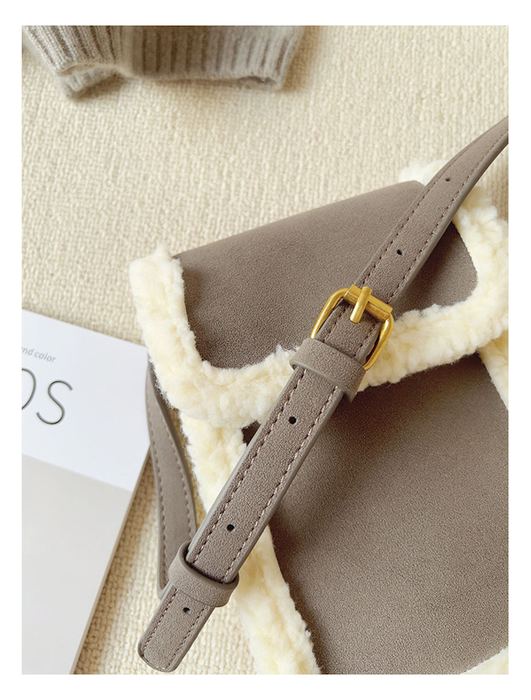 Small Faux-Fur-Trim Flap Crossbody Bag