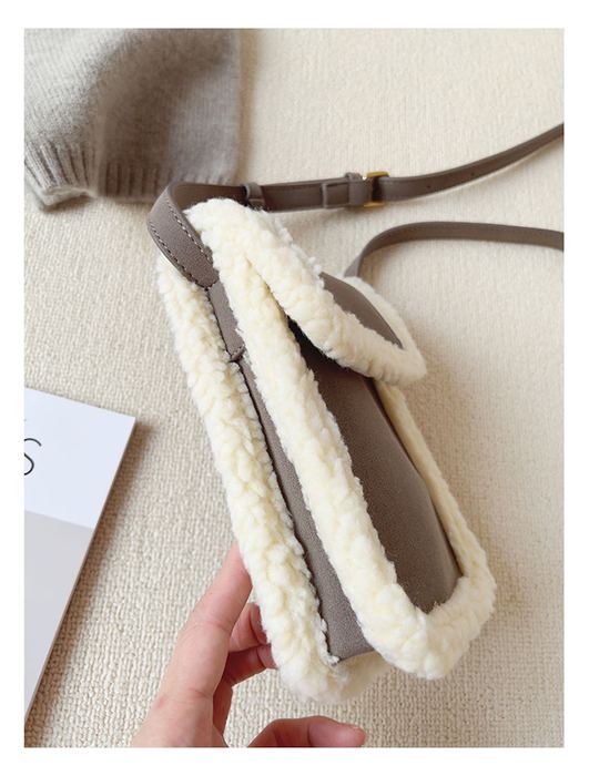 Small Faux-Fur-Trim Flap Crossbody Bag