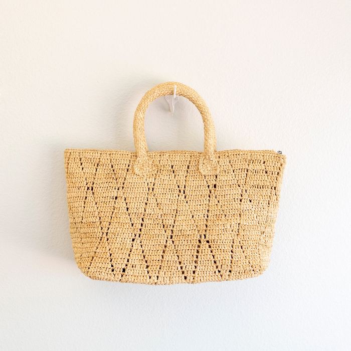 Diamond-Weave Raffia Top-Handle Tote