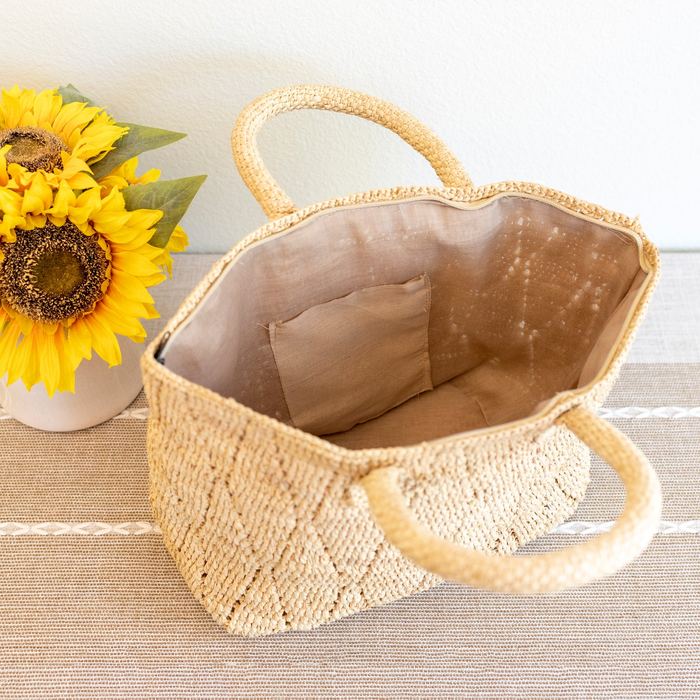 Diamond-Weave Raffia Top-Handle Tote