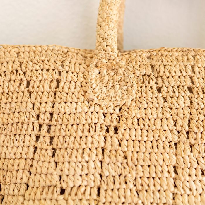 Diamond-Weave Raffia Top-Handle Tote