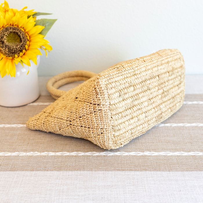 Diamond-Weave Raffia Top-Handle Tote