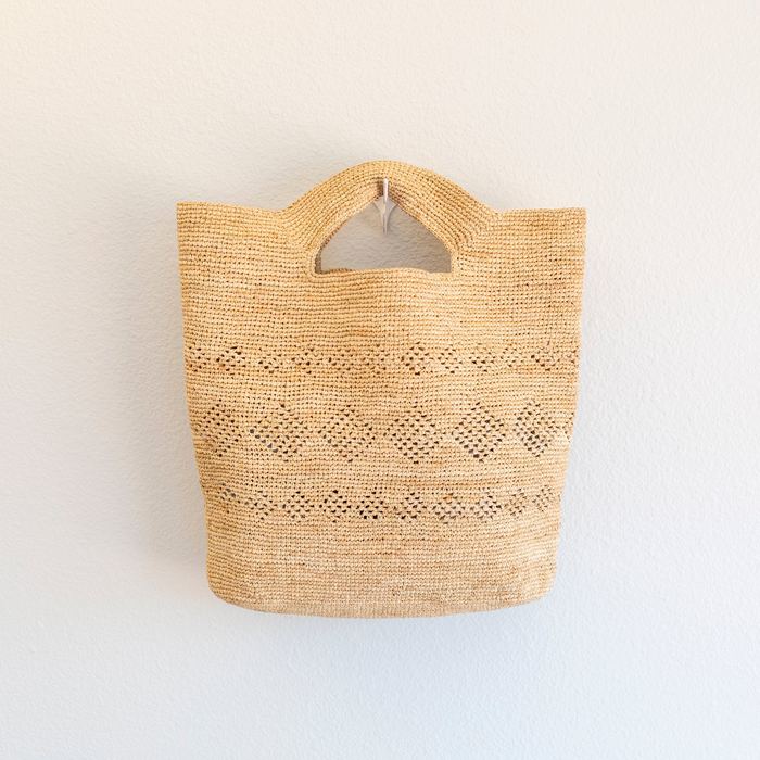 Raffia Tote with Cutout Handles and Diamond Weave