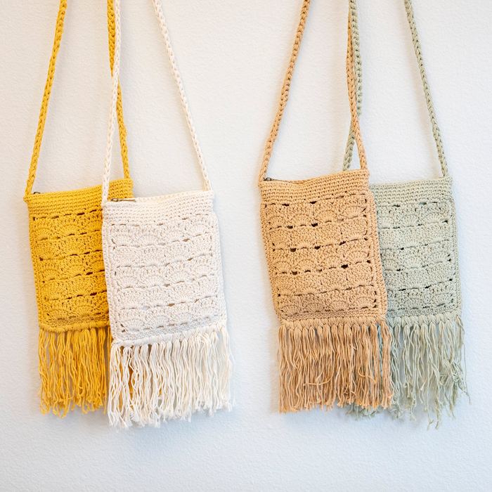 Small Crochet Crossbody Bag with Long Fringe
