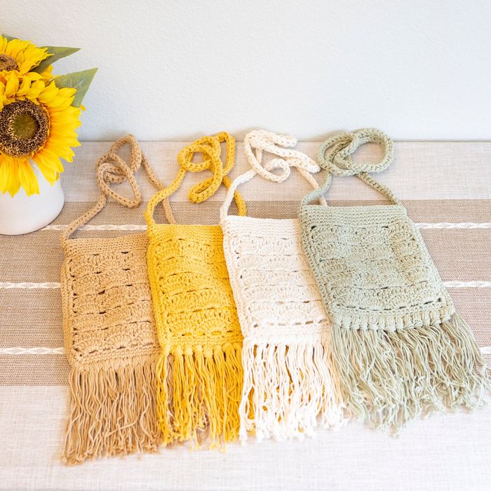 Small Crochet Crossbody Bag with Long Fringe