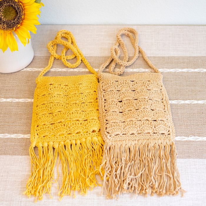 Small Crochet Crossbody Bag with Long Fringe