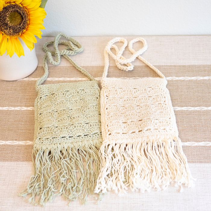 Small Crochet Crossbody Bag with Long Fringe