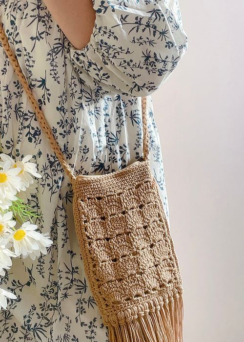 Small Crochet Crossbody Bag with Long Fringe
