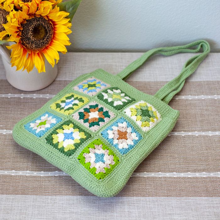 Nine-Square Floral Crochet Shoulder Tote