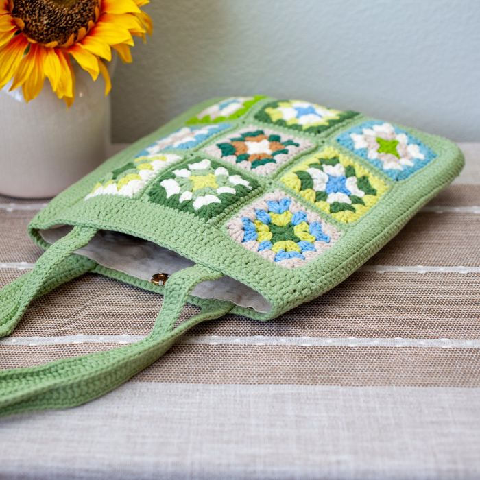Nine-Square Floral Crochet Shoulder Tote
