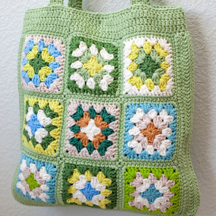 Nine-Square Floral Crochet Shoulder Tote
