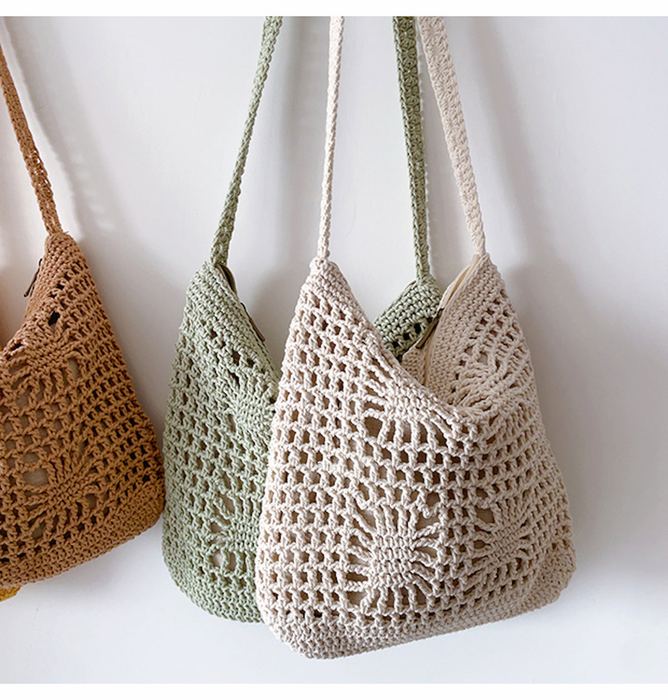Openwork Crochet Crossbody Bag with Wide Strap