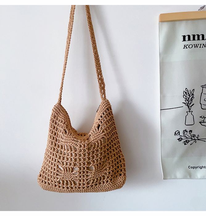 Openwork Crochet Crossbody Bag with Wide Strap