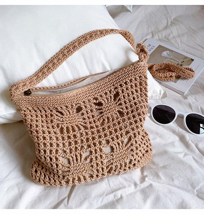 Openwork Crochet Crossbody Bag with Wide Strap