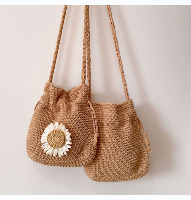 Small Crochet Shoulder Pouch with Flower Accent