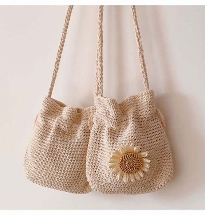 Small Crochet Shoulder Pouch with Flower Accent