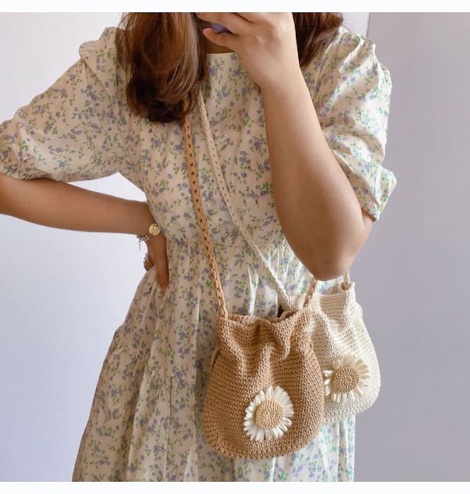 Small Crochet Shoulder Pouch with Flower Accent