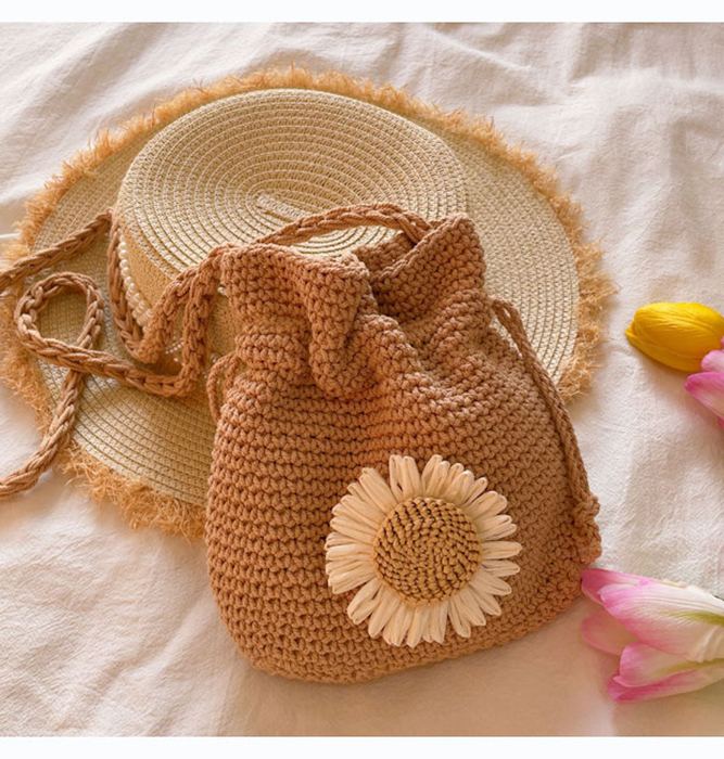 Small Crochet Shoulder Pouch with Flower Accent