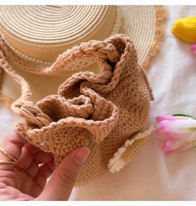 Small Crochet Shoulder Pouch with Flower Accent