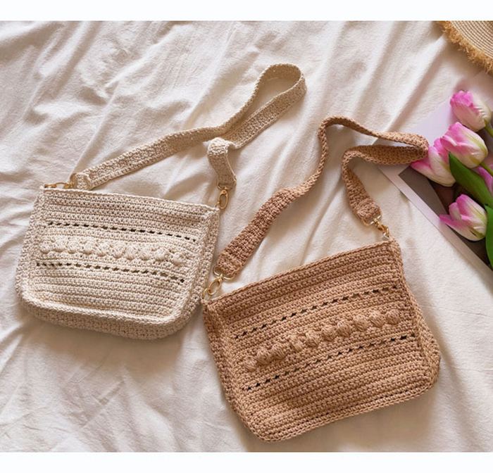 Small Crochet Messenger Bag with Curved Flap