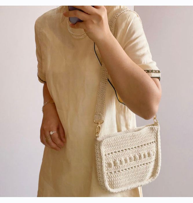 Small Crochet Messenger Bag with Curved Flap