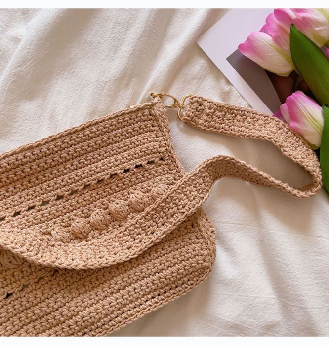 Small Crochet Messenger Bag with Curved Flap