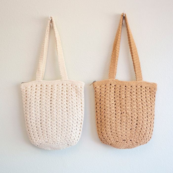Textured Crochet Shoulder Tote with Vertical Stitch Rows